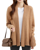 Merino Wool Solid Scarf Collar Loose Knit Cardigan