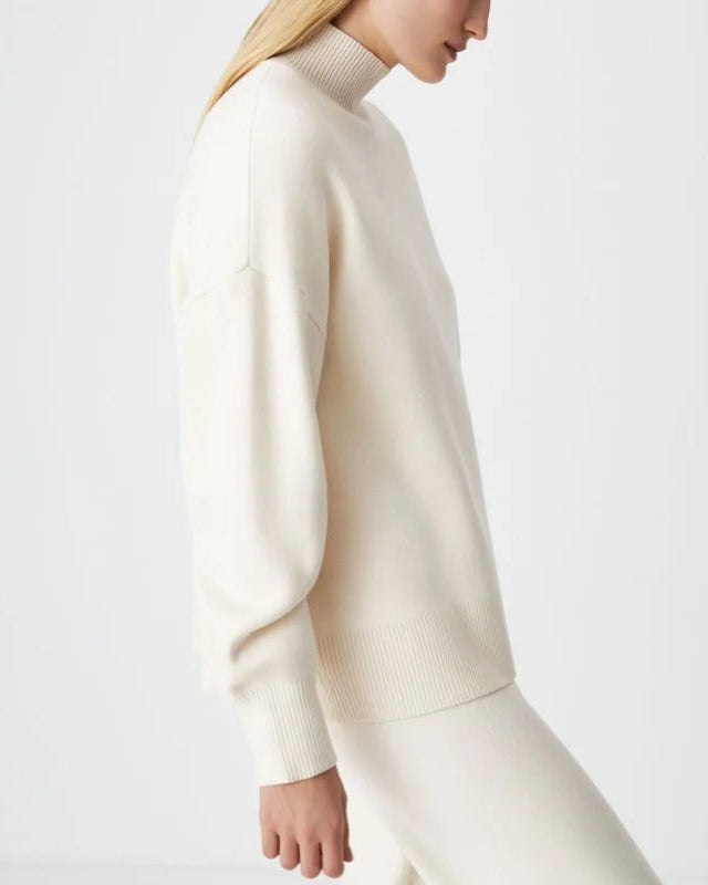 Half-Turtleneck Knit Sweater & High Waist Wide-Leg Trouser 2-Piece Set