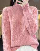 Diamond-Knit Wool Mock-Neck Sweater