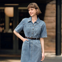 Waist-tightening High-end Long Denim Dress