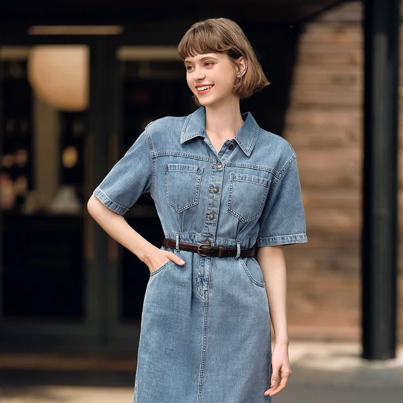 Waist-tightening High-end Long Denim Dress