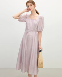 Puff Sleeve Square Neck French Style Dress
