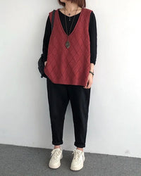 Oversized V-Neck Hollow Knit Vest