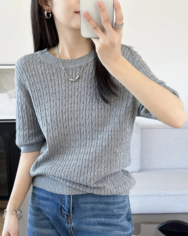 Pure Cotton Crew Neck Short-Sleeve Knit T-Shirt