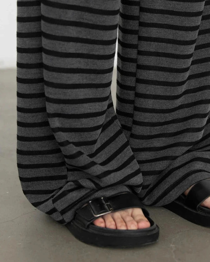 Pleated Striped Wide Leg Trousers