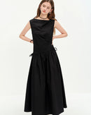 Asymmetric Neckline Woven Cotton Midi Dress