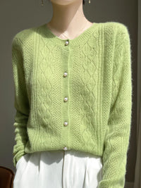 Merino Wool Hollow-Out Pearl Button Cardigan