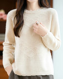 Pointelle Merino Wool Crewneck Sweater