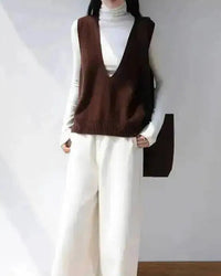 Wool Knit Sleeveless V-Neck Vest
