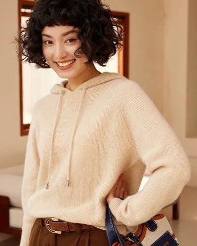 Cashmere Knitted Long-Sleeved Hooded Pullover