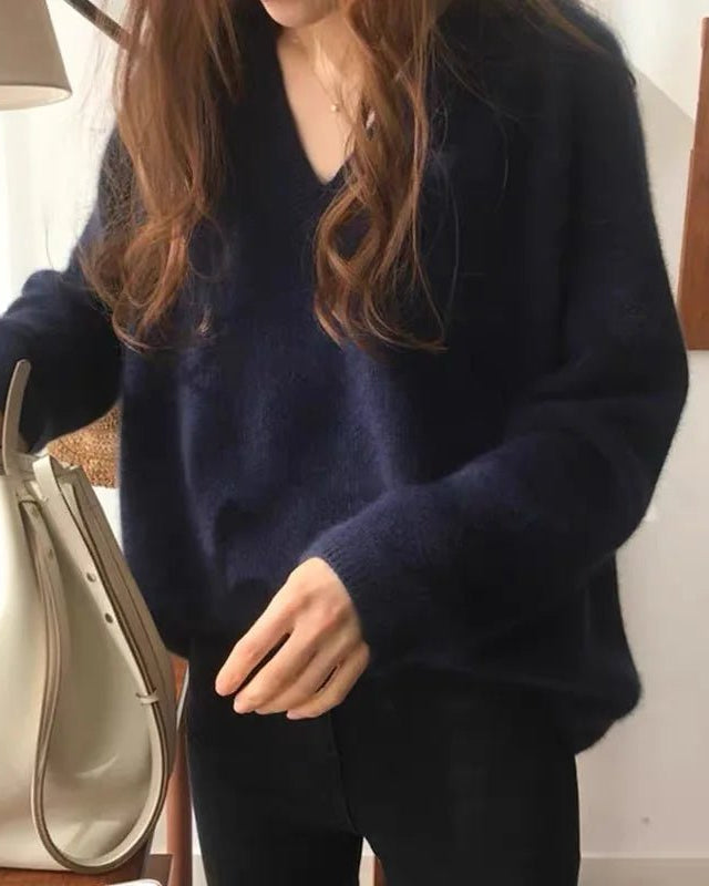 Gentle Herd Slouchy V-neck Wool Sweater
