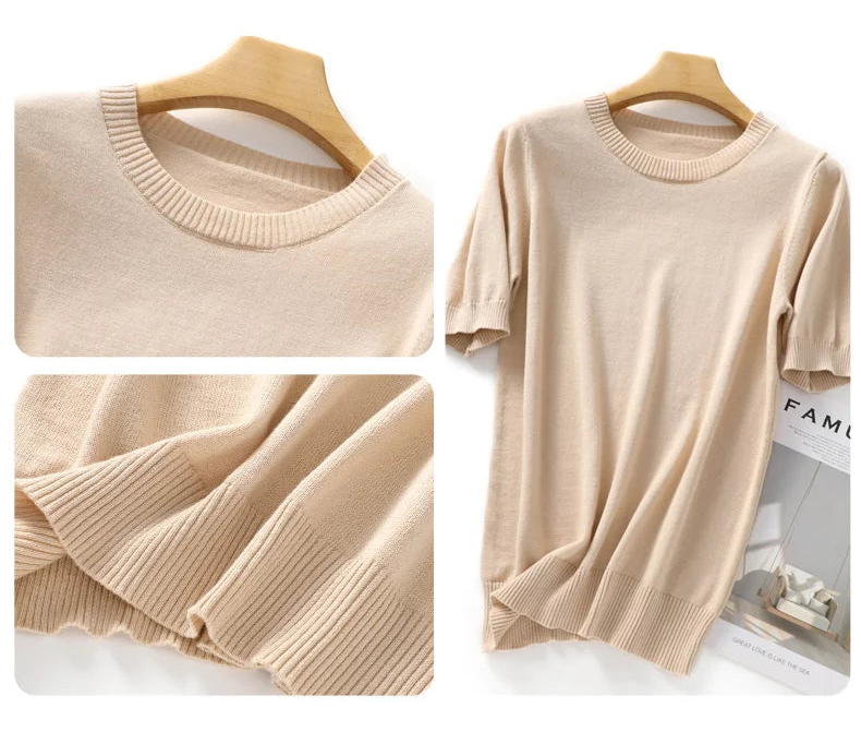 Knitted Crew-Neck Short-Sleeve T-Shirt