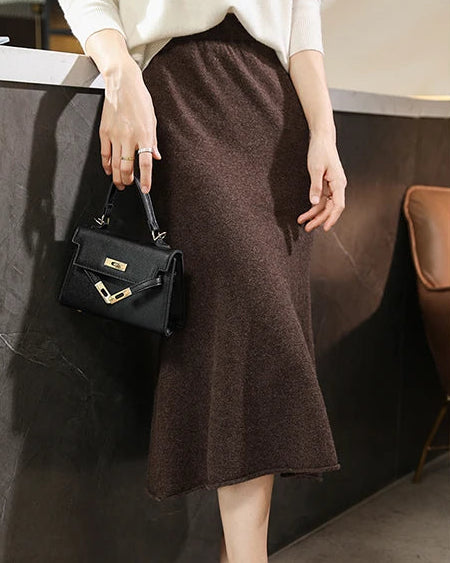 Merino Wool Knit Trumpet Midi Skirt