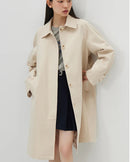 Solid Lapel A-Line Mid-Length Trench Coat