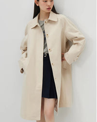 Solid Lapel A-Line Mid-Length Trench Coat