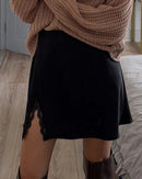 Satin Lace Trim A-Line Mini Skirt
