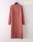Mock-Neck Ribbed Knit Midi Sweater Dress