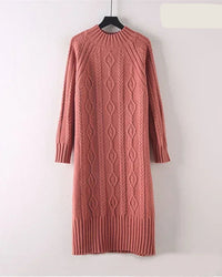 Mock-Neck Ribbed Knit Midi Sweater Dress