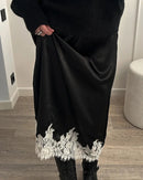 Satin And Lace-Paneled A-Line Midi Skirt