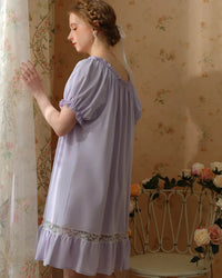 Cotton Short Sleeves Lace Nightdress