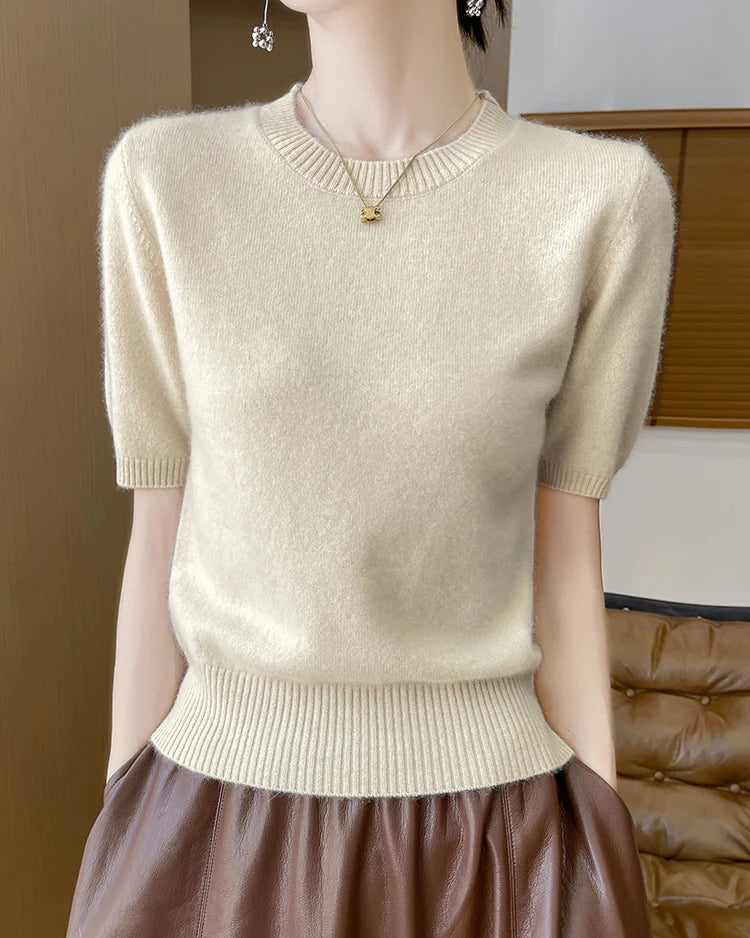 Wool Cardigan Crew Neck T-Shirt Two-Piece Sweater Set