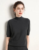 Cashmere Half-Sleeve Mock-Neck Sweater