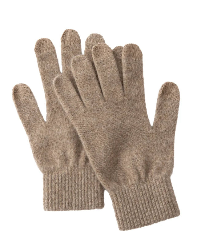 Women's Cashmere touchscreen knit gloves featuring a sculpted ribbed cuff, 16G fine knit, and 100% cashmere fabric, perfect for delivering poised warmth in cold office environments.