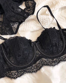 Lace Embroidery Half-Cup Thin Push-Up Bra Set