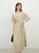 Linen Temperament Lapel Piece Lace Dress