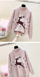 Elk printed Mink Velvet Mock Neck Sweater