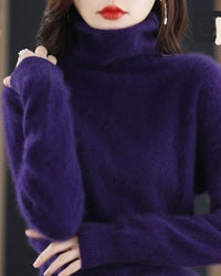 High-Neck Mink Cashmere Pullover Sweater