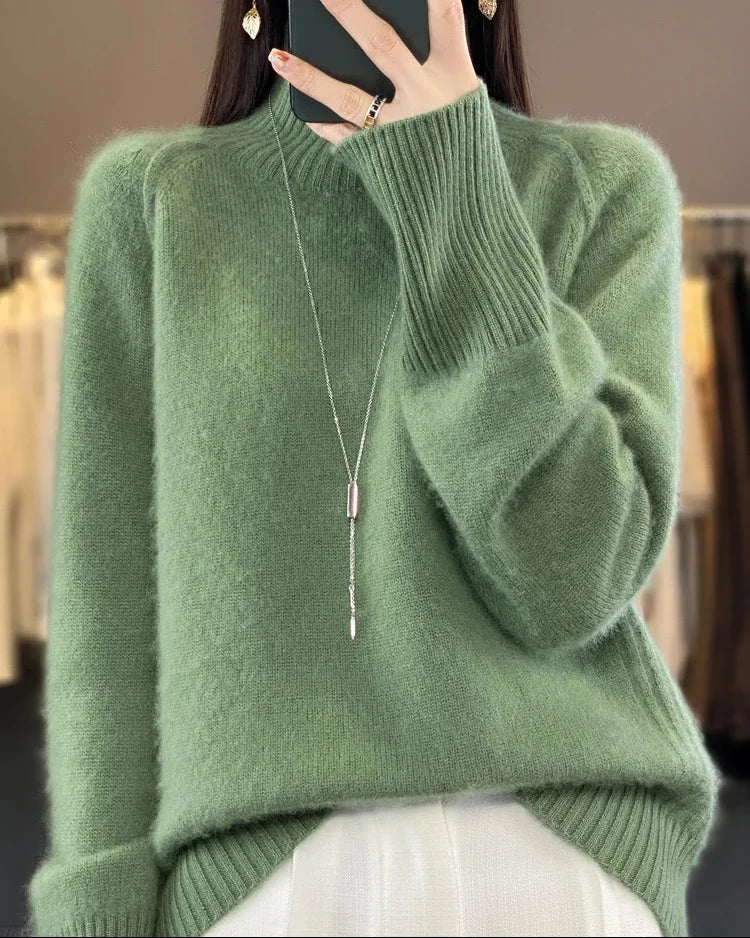Raglan Merino Wool Mock Neck Sweater