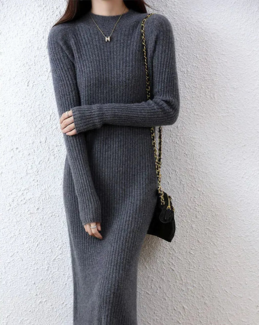 Ribbed Merino Wool Midi Dress