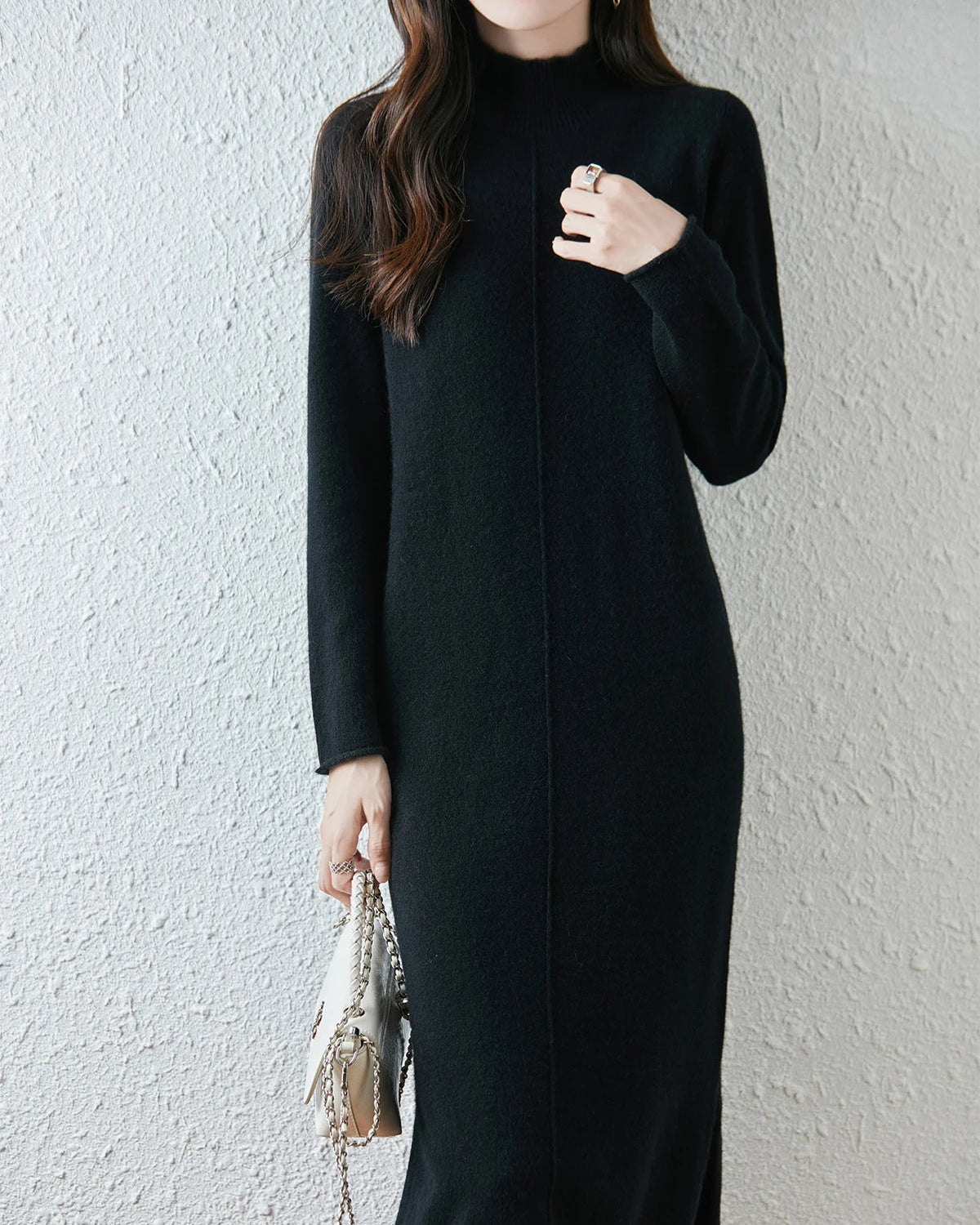 Merino Wool Turtleneck Midi Dress