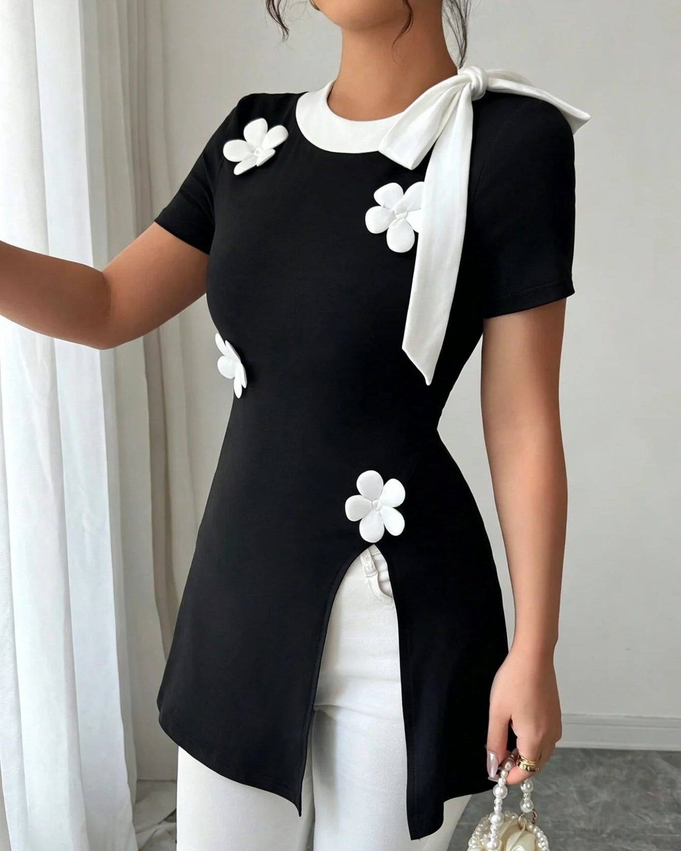 Knit Bow-Tie Slim-Fit Tunic