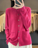 Cotton Blend Crew Neck Cardigan
