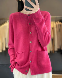 Cotton Blend Crew Neck Cardigan