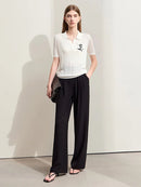 Hollow Lapel Stretch Jacquard Pocket Tops