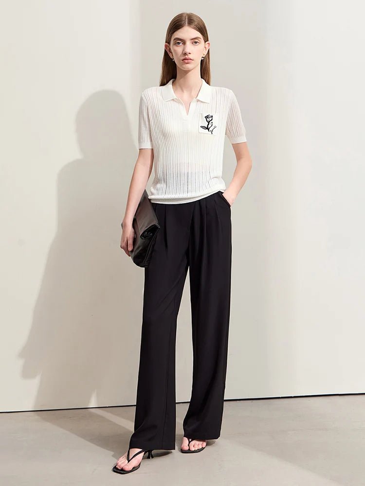 Hollow Lapel Stretch Jacquard Pocket Tops