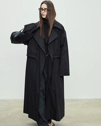 Oversized Double-Breasted Long Trench Coat