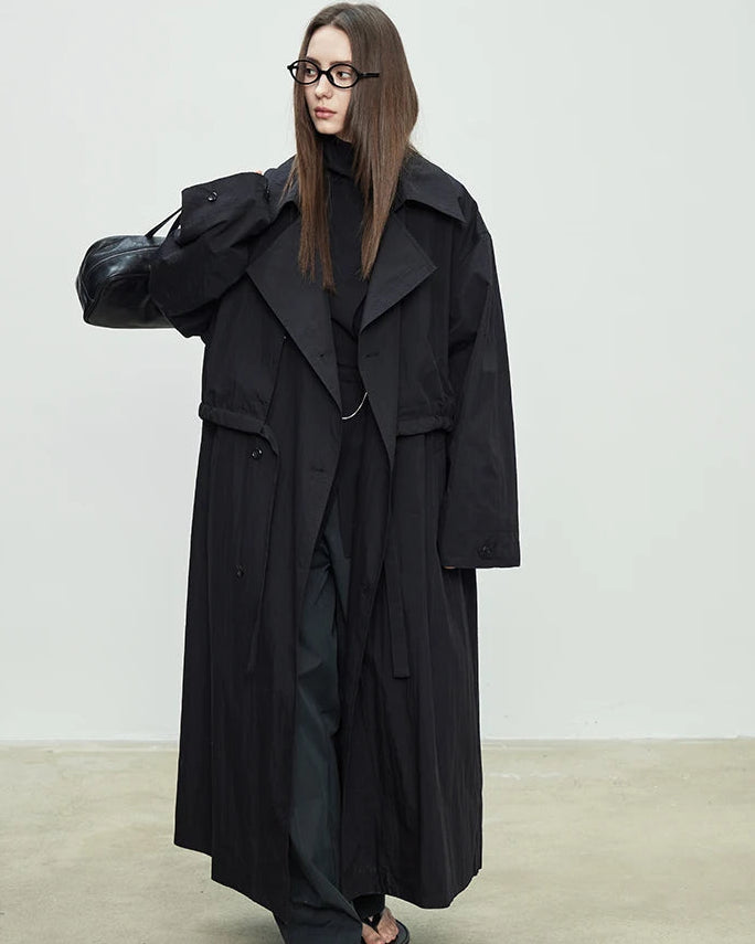 Oversized Double-Breasted Long Trench Coat