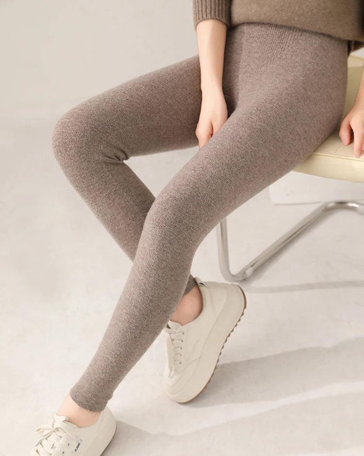 100% Merino Wool Seamless High-Waist Knit Leggings