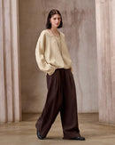 Fashionable Linen U-Neck Long-Sleeved Shirt