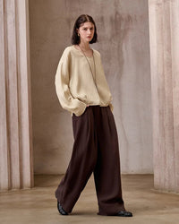 Fashionable Linen U-Neck Long-Sleeved Shirt