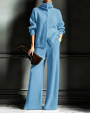 Turtleneck Pullover & Wide-Leg Trouser 2-Piece Set