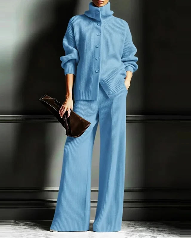 Turtleneck Pullover & Wide-Leg Trouser 2-Piece Set