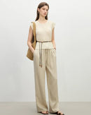 Linen Straight Elastic High Waist Pants
