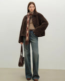 Faux Lambswool Solid Lapel Loose Cropped Coat
