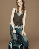 Lace Trim Linen Blend Camisole