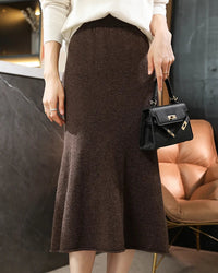 Merino Wool Knit Trumpet Midi Skirt